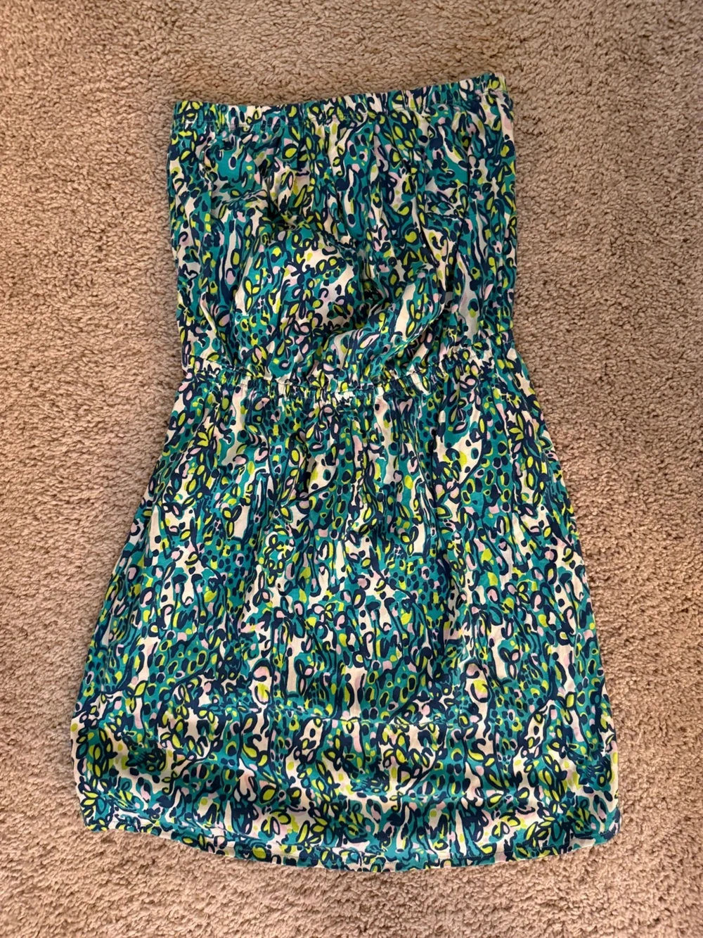 Lilly Pulitzer Teal, Navy & Lime Printed Strapless Dress - Picture 2 of 4